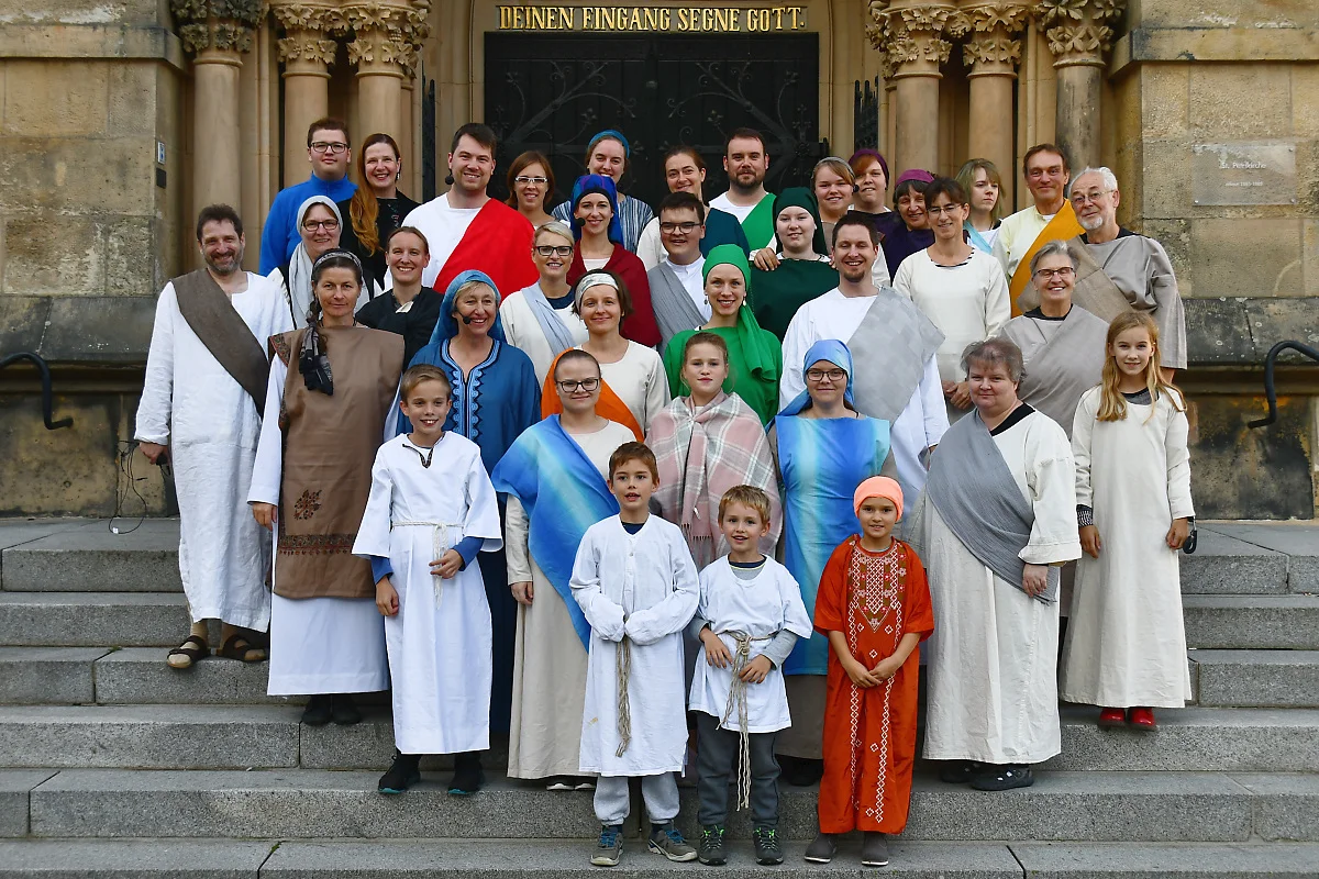 Die „Engelspierken“ vor der Petrikirche in Chemnitz